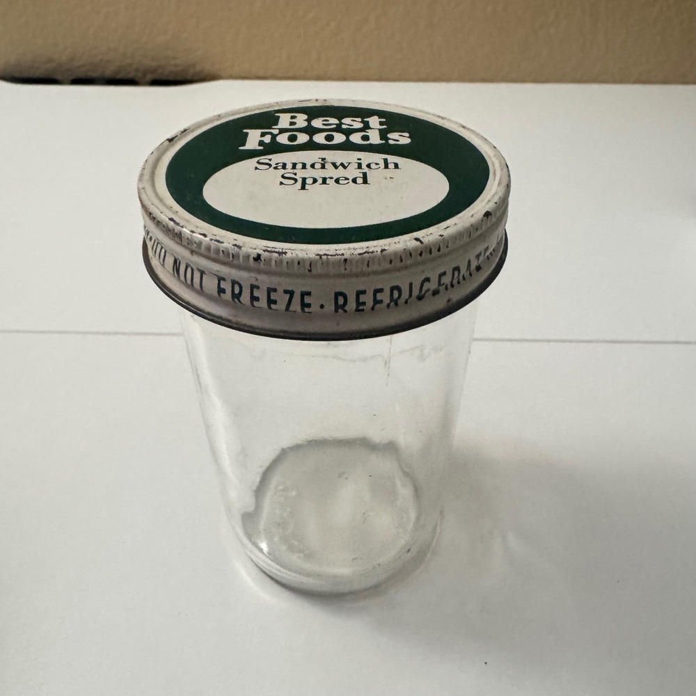 Vintage Best Foods Sandwich Spred Glass Jar with Metal Lid Anchor USA 4 inch